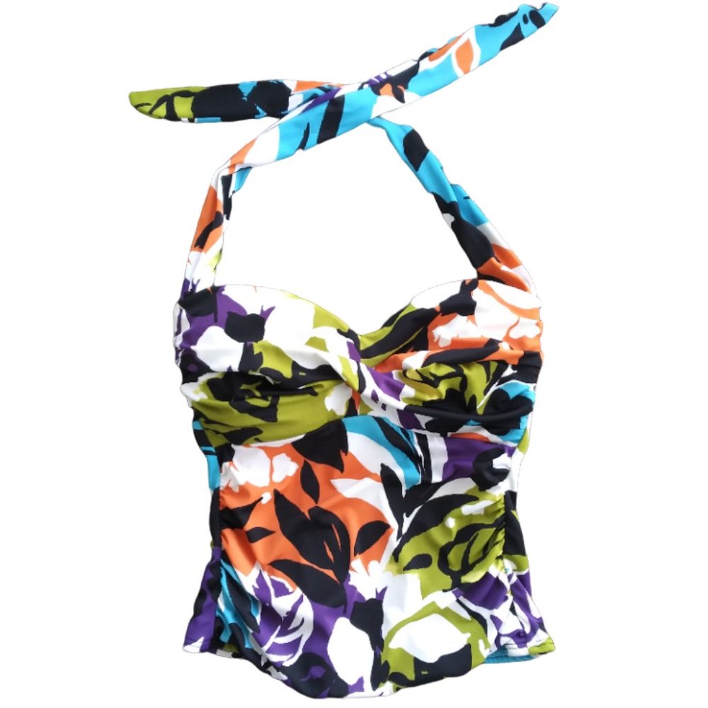 Miraclesuit Tankini- size 12 D- Barcelona halter top- Tropical, floral -Swim top